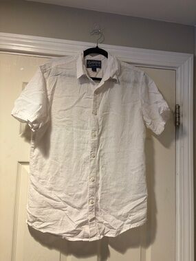 American Rag Linen Blend Short-Sleeve Button-Down Shirt in White M